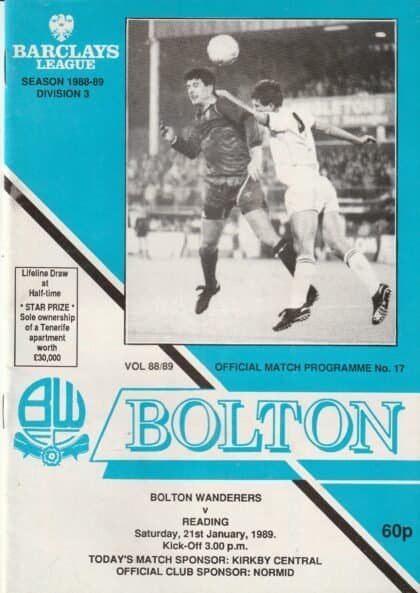 Bolton Wanderers v Reading 21-Jan-1989