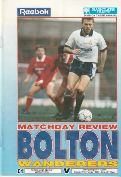 Bolton Wanderers v Shrewsbury Town 11-Feb-1992
