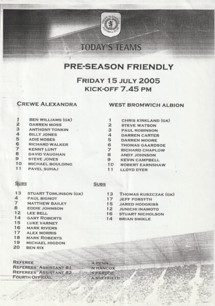 Crewe Alexandra v West Bromwich Albion 15-Jul-2005