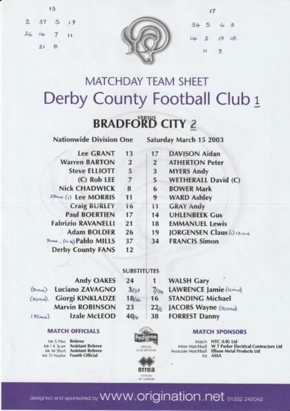 Derby County v Bradford City 15-Mar-2003