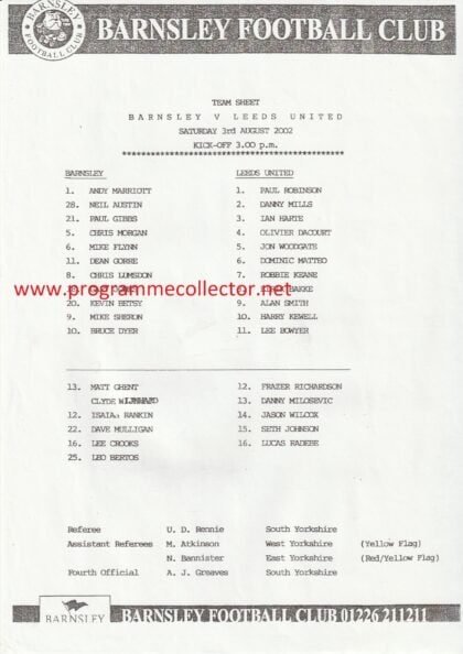 Barnsley v Leeds United 03-Aug-2002