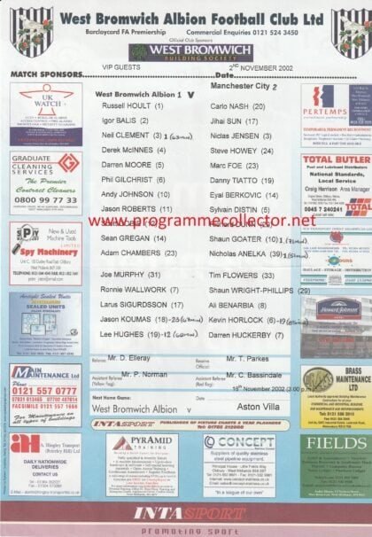 West Bromwich Albion v Manchester City 02-Nov-2002