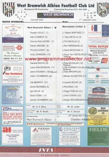 West Bromwich Albion v Manchester United 11-Jan-2003