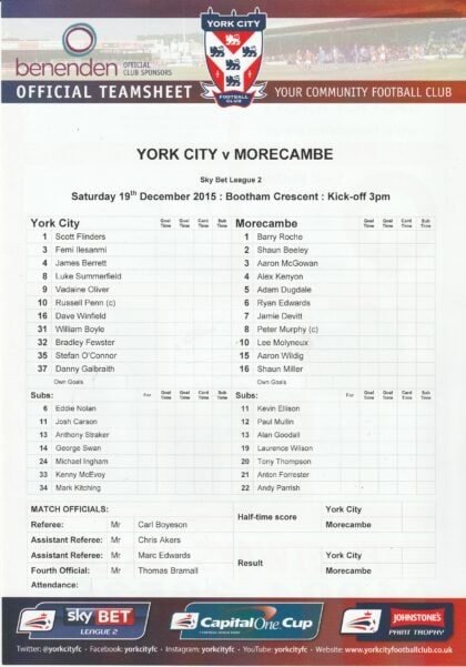 York City v Morecambe 19-Dec-2015