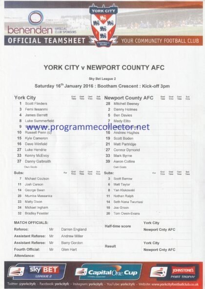 York City v Newport County 16-Jan-2016