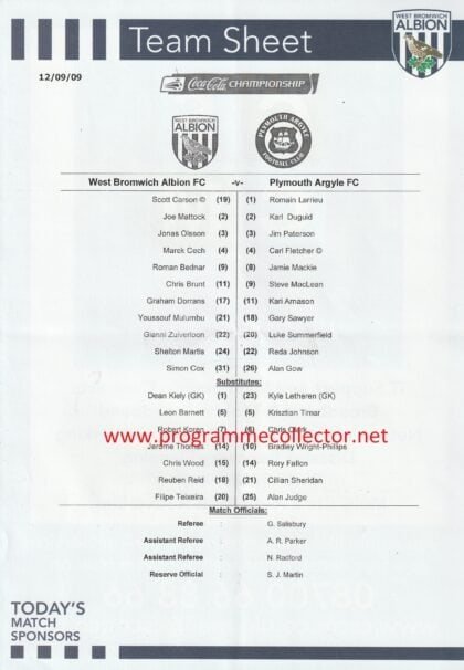 West Bromwich Albion v Plymouth 12-Sep-2009