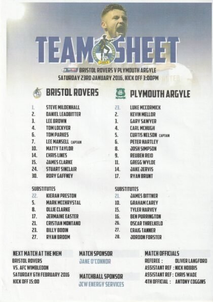 Bristol Rovers v Plymouth Argyle 23-Jan-2016