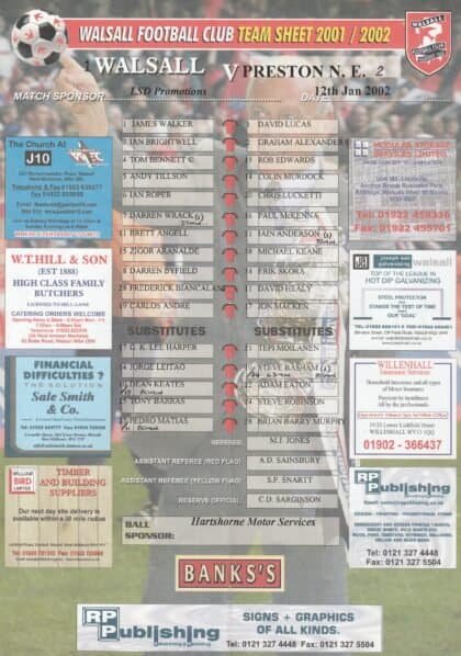 Walsall v Preston North End 12-Jan-2002