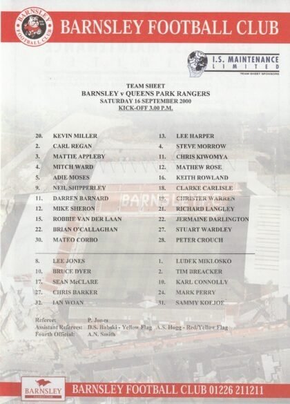 Barnsley v Queens Park Rangers 16-Sep-2000