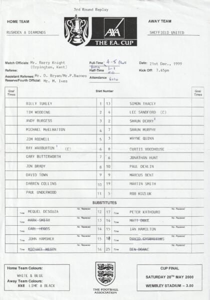 Rushden & Diamonds v Sheffield United 21-Dec-1999