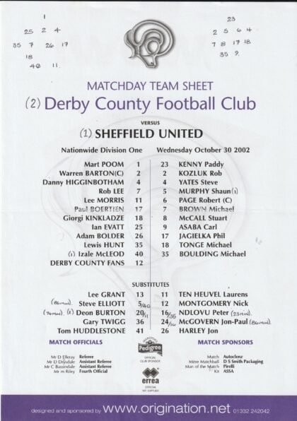 Derby County v Sheffield United   30-Oct-2002