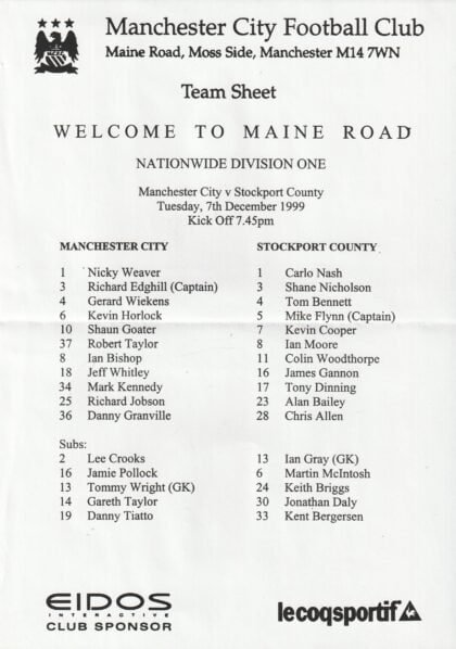 Manchester City v Stockport County 07-Dec-1999