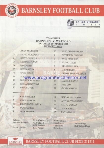 Barnsley v Watford 23-Mar-2002