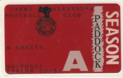 Crewe Alexandra Season ticket card 1990-91