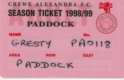 Crewe Alexandra Season ticket card 1998-99