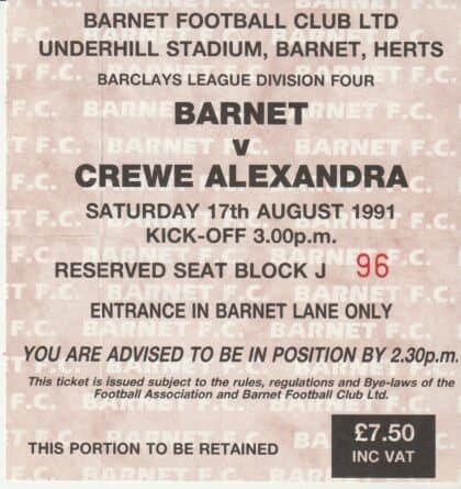 Barnet v Crewe Alexandra 17-Aug-1991