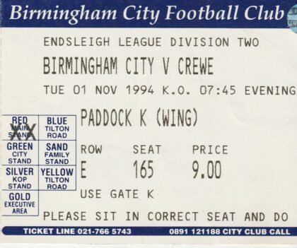 Birmingham City v Crewe Alexandra 01-Nov-1994