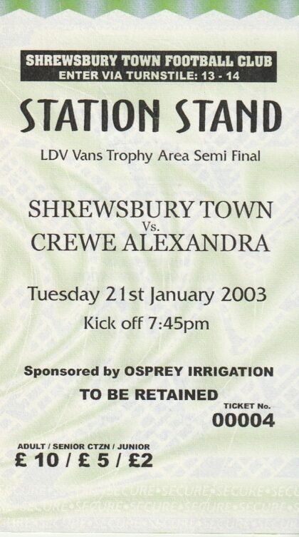 Shrewsbury Town v Crewe Alexandra 21-Jan-2003