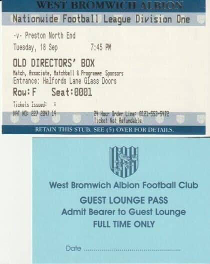 West Bromwich Albion v Preston North End  18-Sep-2001