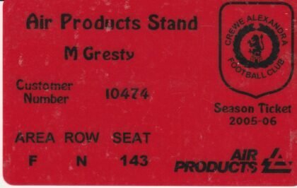 Crewe Alexandra Season ticket card 2005-06