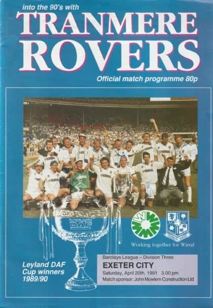 Tranmere Rovers v Exeter City 20-Apr-1991