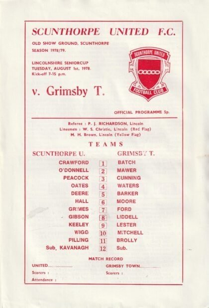 Scunthorpe United v Grimsby Town 01-Aug-1978