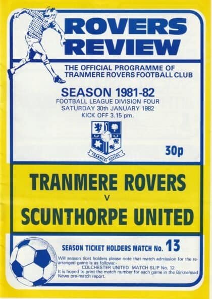 Tranmere Rovers v Scunthorpe United  30-Jan-1982