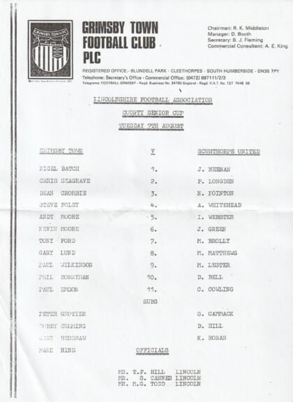 Grimsby Town v Scunthorpe United 07-Aug1984