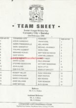 Coventry City Reserves v Burnley Reserves 23-Feb-1999